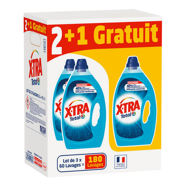 Lessive Liquide Total 3+1 X-TRA : les 4 bidons de 2,115L à Prix Carrefour