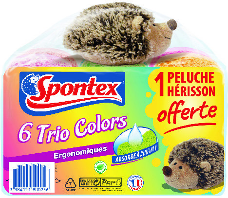 SPONTEX - Eponge Trio Colors - 3 éponges absorbantes colorées