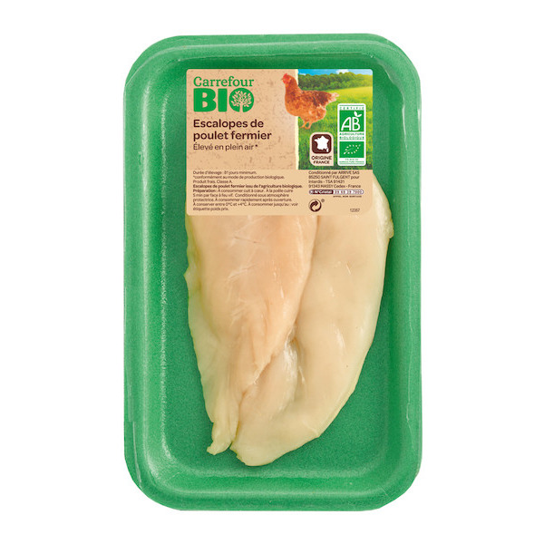 Poulet fermier blanc Bio élevé en plein air CARREFOUR BIO