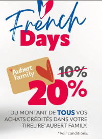 Aubert Opération French Days: 20% crédités dans votre tirelire Aubert !