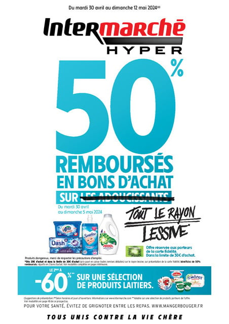 Intermarché 50% remboursés en bon d'achat sur tout le rayon lessive