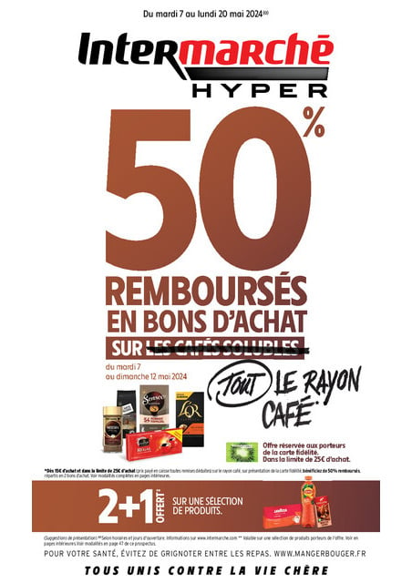 Intermarché 50% remboursés en bon d'achat sur tout le rayon café