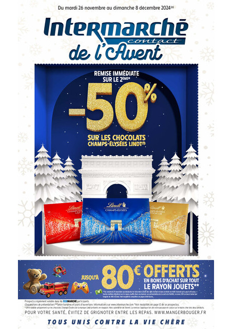 Intermarché -50 % de remise immédiate sur le 2ème sur une sélection de chocolats Champs-Elysées Lindt